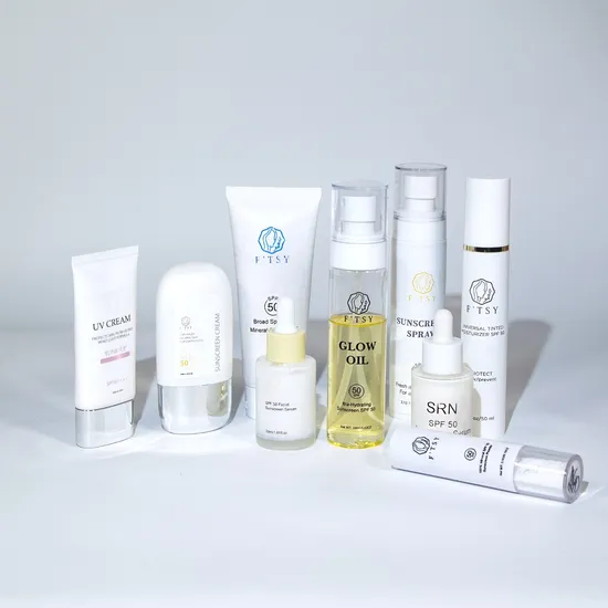 Protetor solar mineral de clareamento vegano de marca própria por atacado Tamanho de viagem Protetor solar para meninas negras Névoa FPS 50 Spray FPS50 Viagem para rosto Protetor solar corporal colorido personalizado