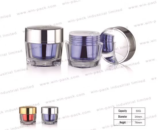 Garrafa mal ventilada frasco acrílico quadrado sólido roxo spray cor do corpo interno prata brilhante galvaniza tampa 50g